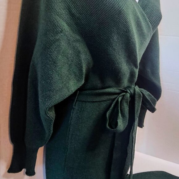 IDEM DITTO OVERSIZED 3/4 DOLMAN SLEEVE FOREST GREEN SWEATER DRESS SZ SM 1CALLOUT - Picture 4 of 10